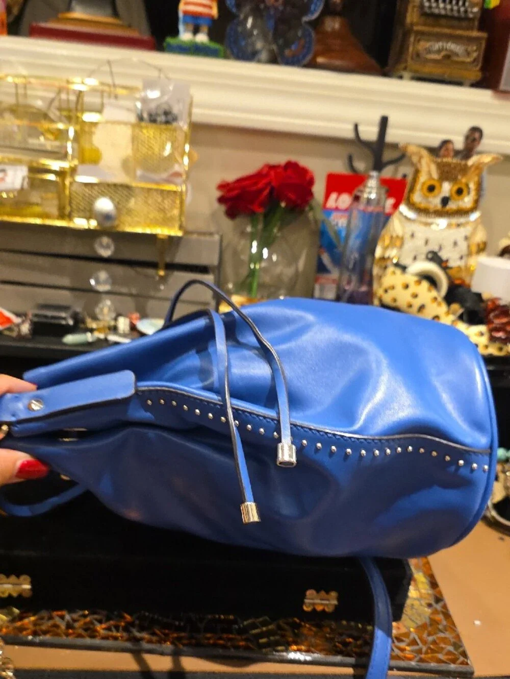 GUESS Royal Blue Drawstring Bucket Bag with Tassel